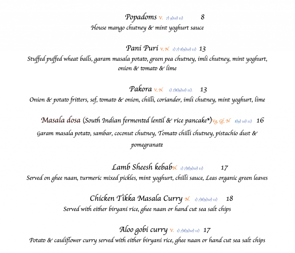indian street food sample menu